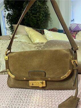 Vintage Prada Camoscio Suede Push Lock Shoulder Bag - Brown w/ COA